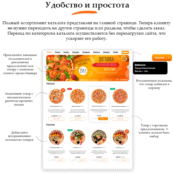 Шаблон good.food - магазин доставки еды, суши, пиццы с корзиной и оплатой на старте для битрикс