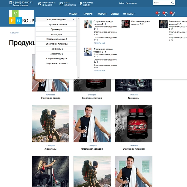 Шаблон pvgroup.sport - интернет-магазин спортивных товаров на старте с конструктором - №60149 для битрикс