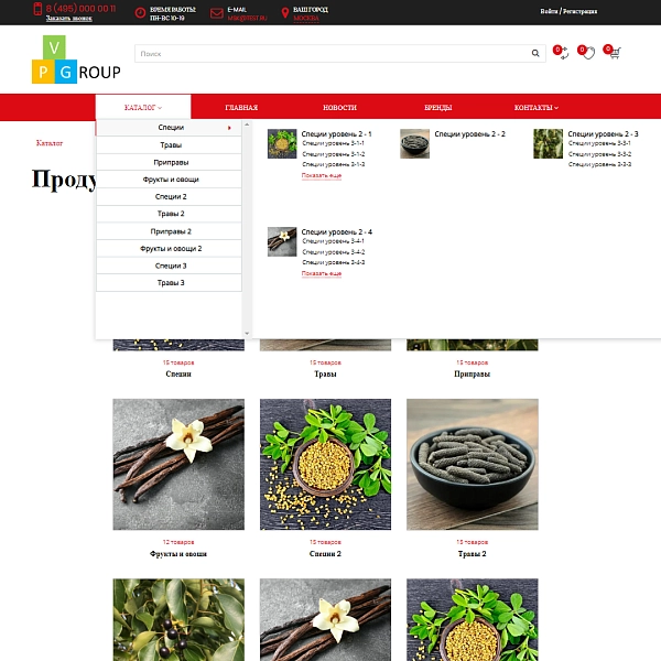 Шаблон pvgroup.food - интернет-магазин специй, продуктов на старте с конструктором дизайна №60161 для битрикс