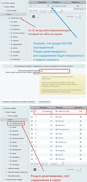 разные структуры разделов на сайте и в 1с для битрикс