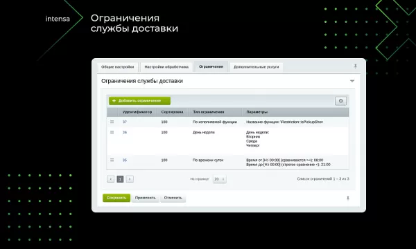 intensa: расширение набора ограничений для служб доставок и оплат для интернет-магазина для битрикс