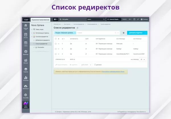 nova sphere: система установки редиректов для битрикс