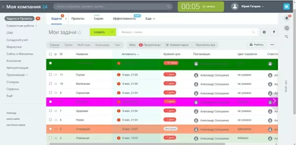 подсветка карточек задач для битрикс