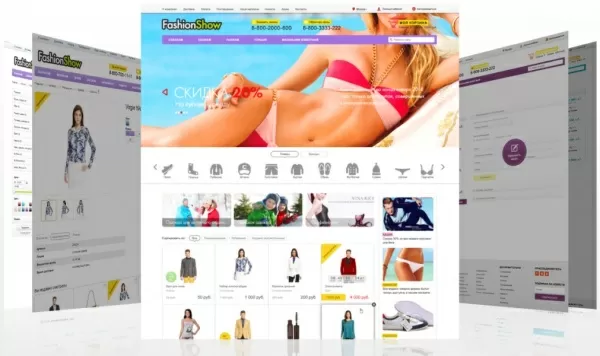 Шаблон fashionshow: одежда, обувь, сумки, аксессуары для битрикс