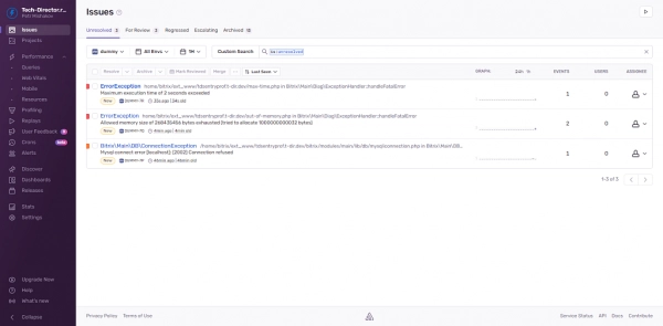 sentry.io: трекер ошибок и монитор производительности для битрикс