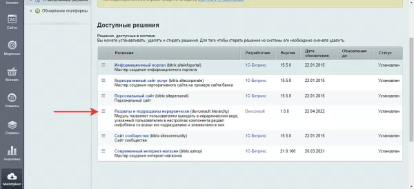 разделы и подразделы иерархически для битрикс