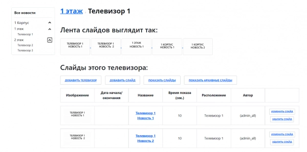 показ слайдов на цифровых экранах для битрикс