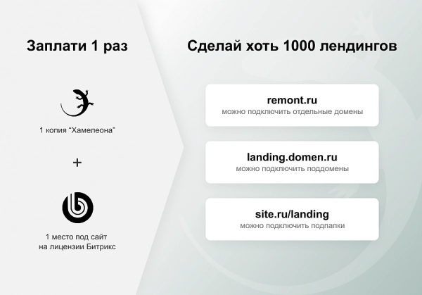 Шаблон хамелеон — 999 в 1. безлимитный конструктор лендингов с корзиной и функциями для «автоворонок» для битрикс