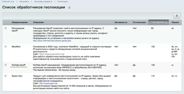 определение местоположения по ip адресу для битрикс